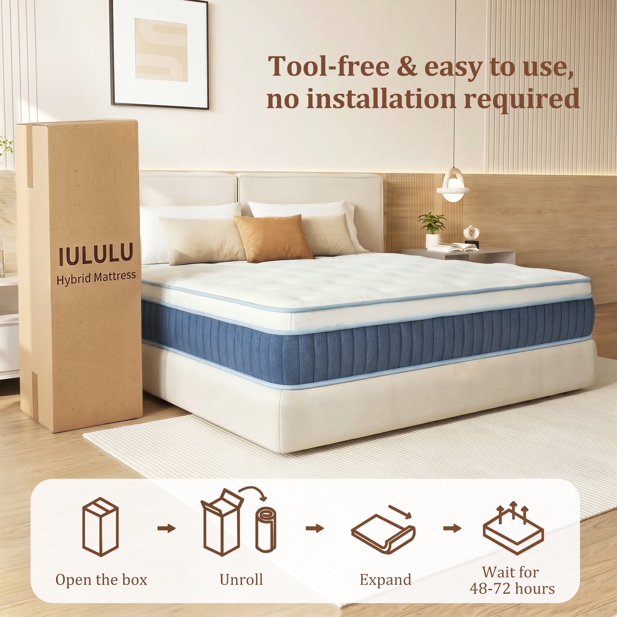 10 inch Twin Size Hybrid Mattress, Hybrid Mattress in a Box, Multi-Fabric Encased Pocket Springs, Medium Firmness