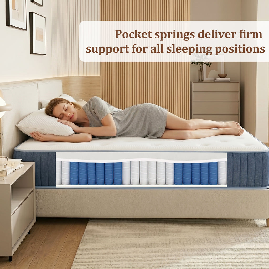 10 inch Twin Size Hybrid Mattress, Hybrid Mattress in a Box, Multi-Fabric Encased Pocket Springs, Medium Firmness