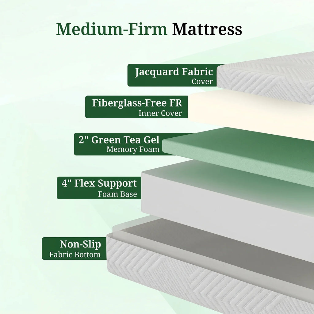 Queen Mattress, 10 inch Green Tea Gel Memory Foam Mattress in a box ,Gel Infused, Medium Feeling