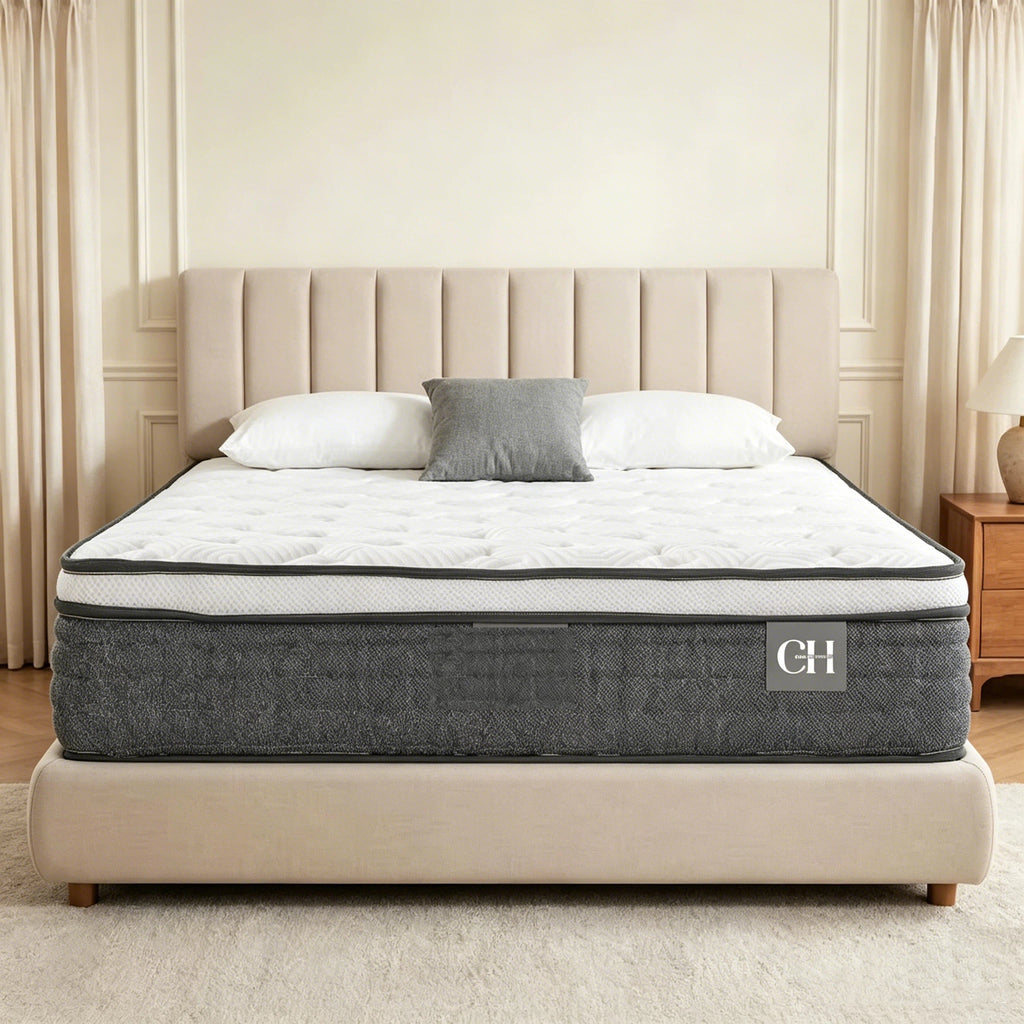 12 Inch King Pocket Spring Mattress, Medium Firm Hybrid Mattress with Multi-Layer Foam, Pressure Relief & Soothing Comfort