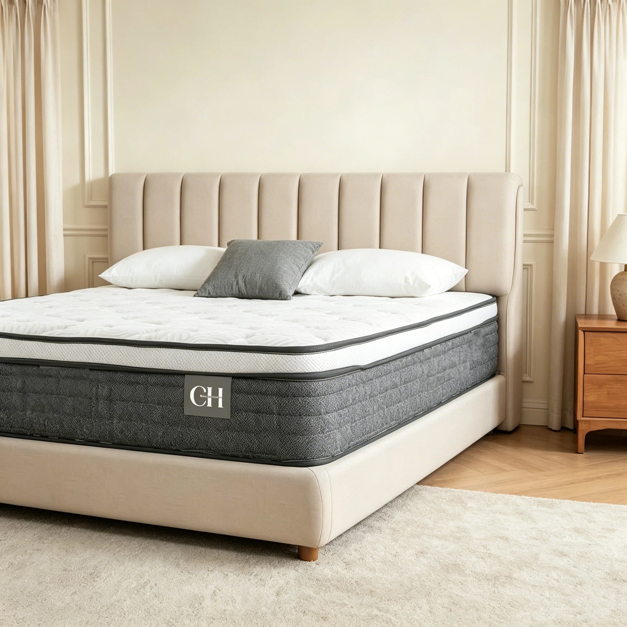 12 Inch King Pocket Spring Mattress, Medium Firm Hybrid Mattress with Multi-Layer Foam, Pressure Relief & Soothing Comfort