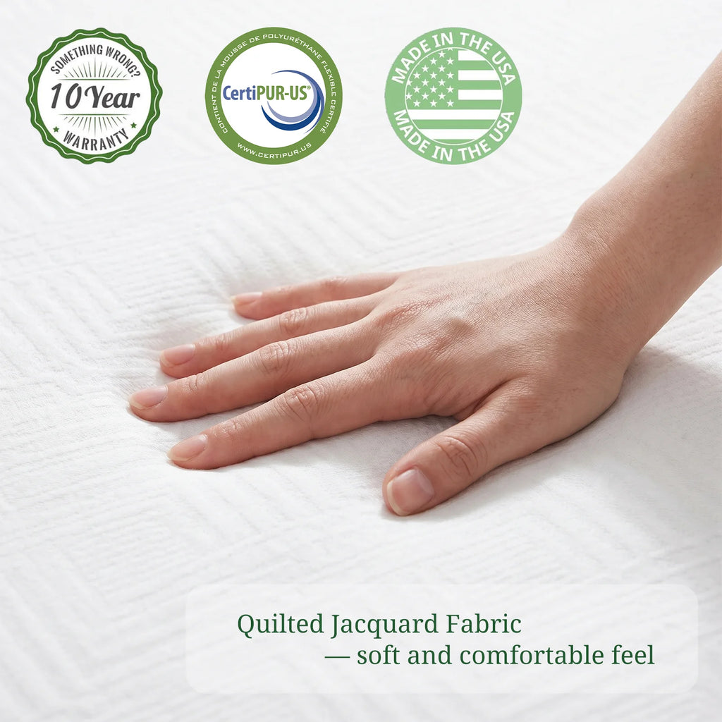 10 Inch Twin Size Green Tea Gel Memory Foam Mattress in a box, Gel Infused, Medium Feeling, White