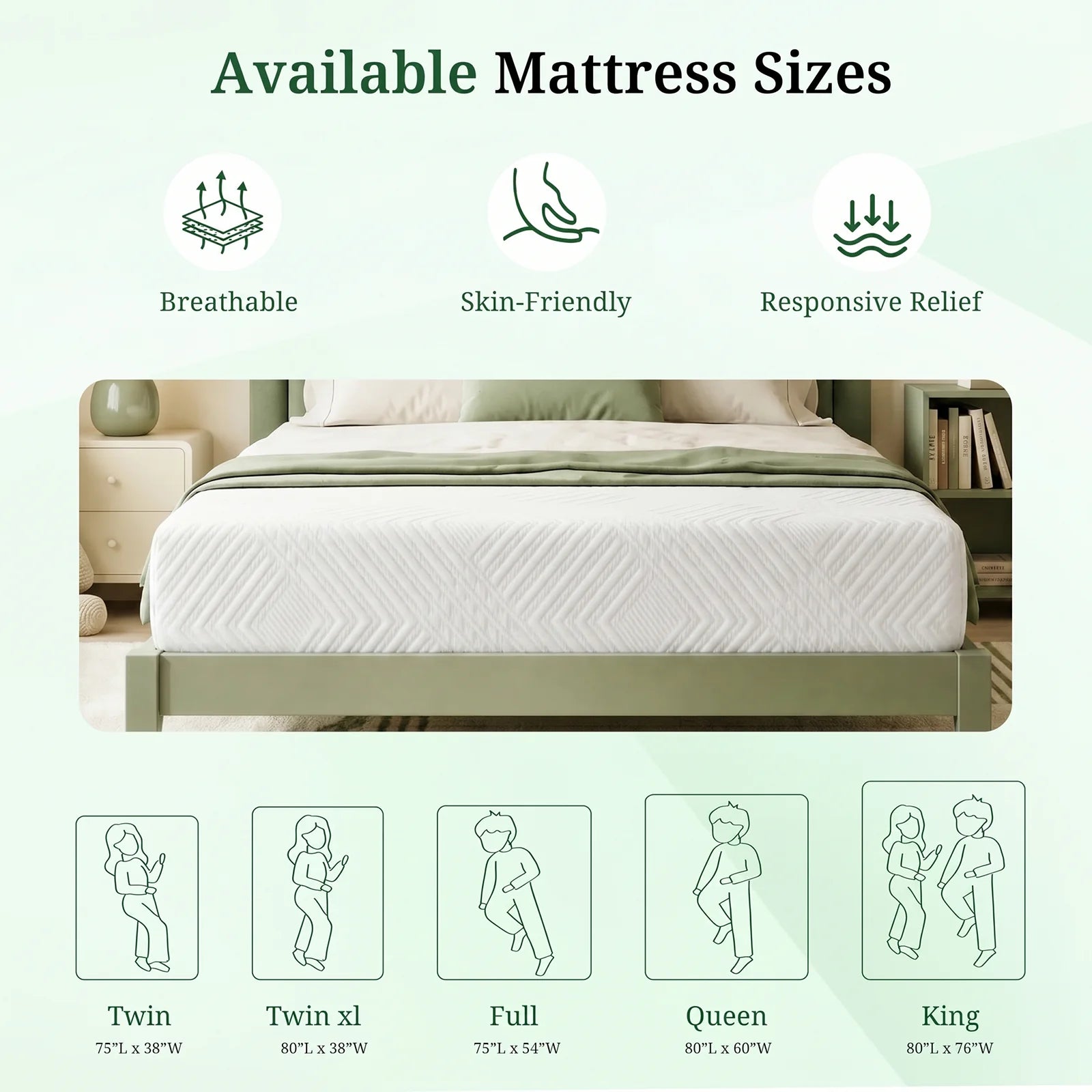 Full Mattress,6 inch Green Tea Gel Memory Foam Mattress in a Box, Medium Cooling Feel, Child
