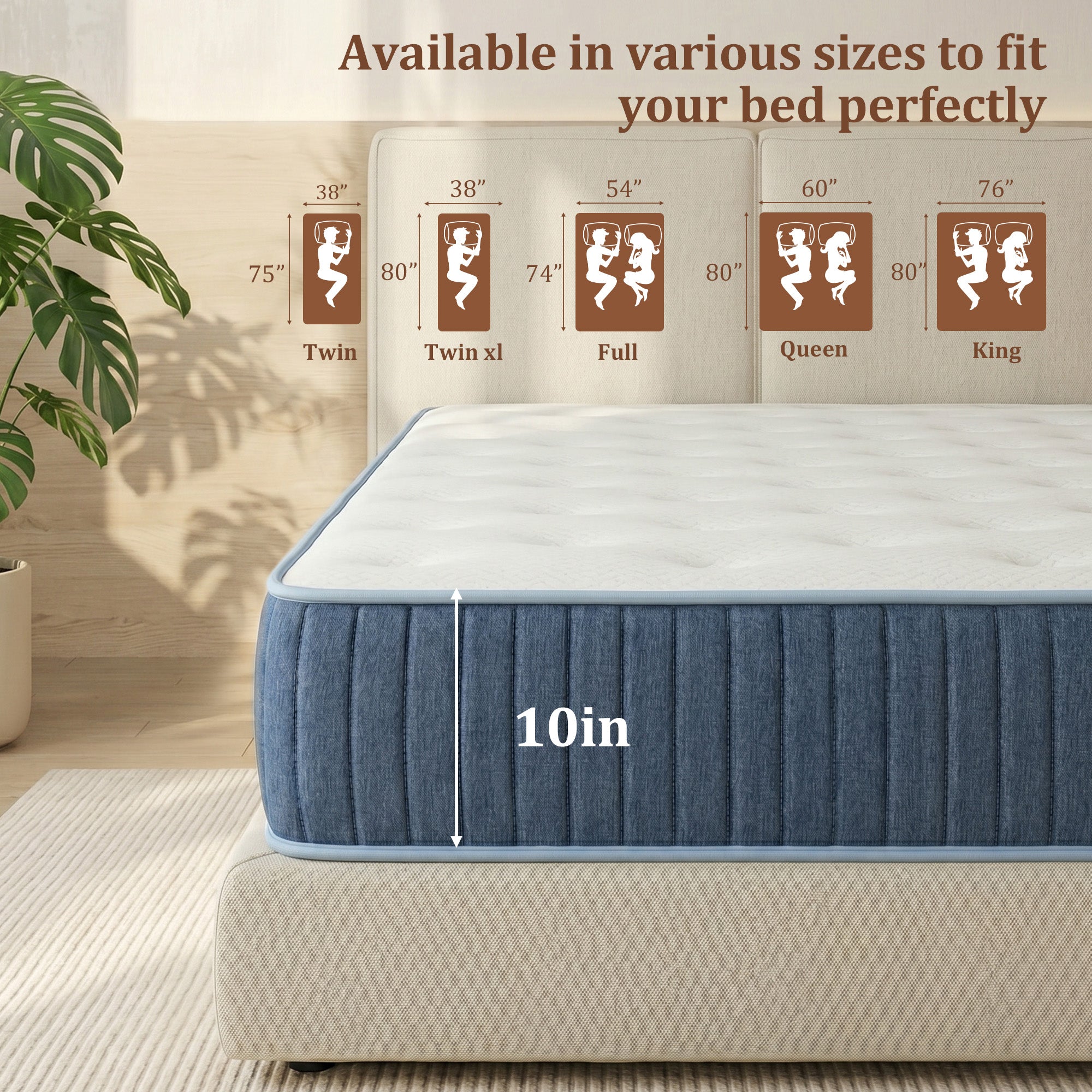 10 inch Twin Size Hybrid Mattress, Hybrid Mattress in a Box, Multi-Fabric Encased Pocket Springs, Medium Firmness