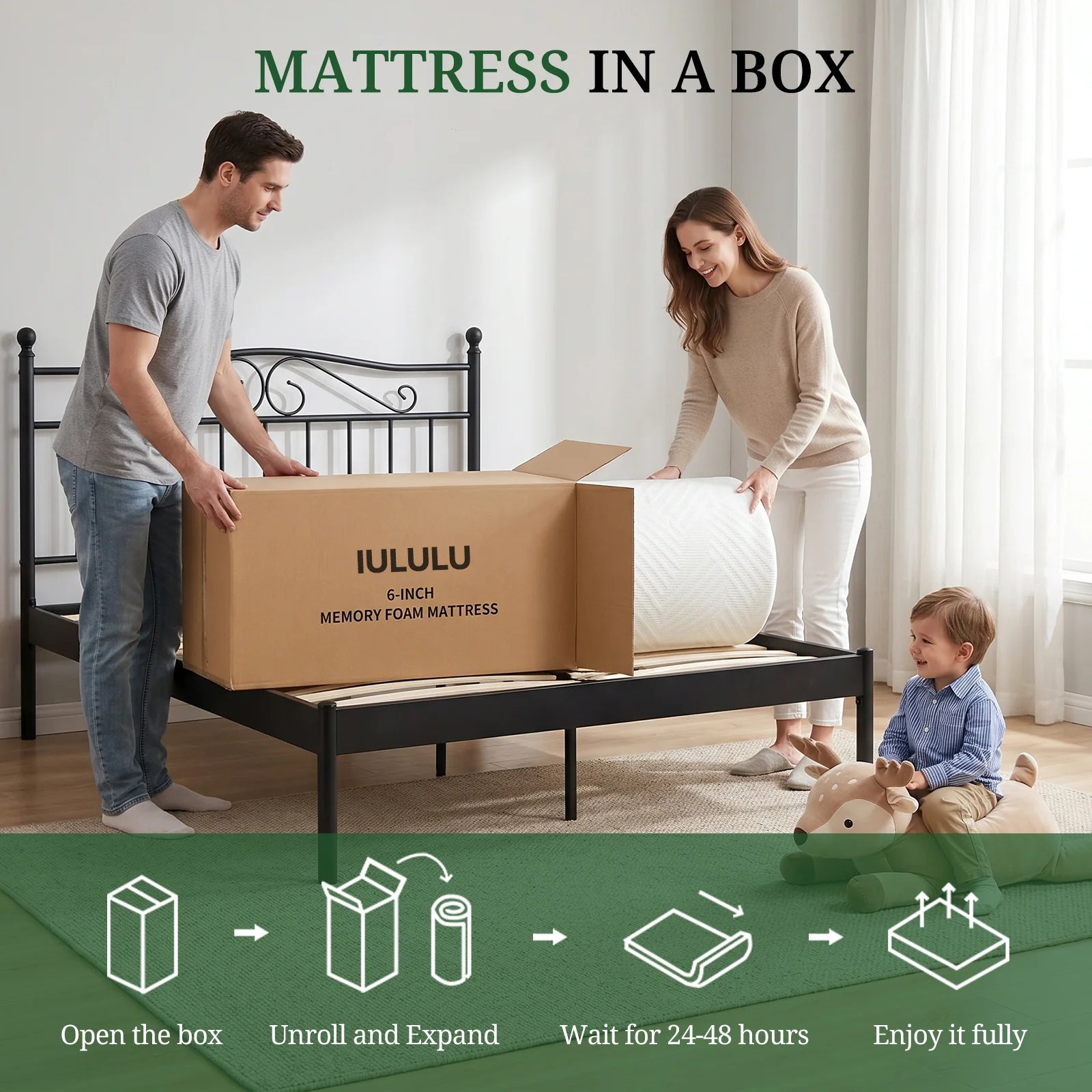 10 Inch Twin Size Green Tea Gel Memory Foam Mattress in a box, Gel Infused, Medium Feeling, White