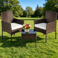 Dozzle 3-Piece Patio Bistro Set with Cushions, All-Weather Woven Rope Chairs and Coffee Table for Balcony, Garden,Brown